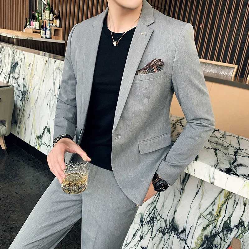S7XL Jacket Pants Luxurious High end Brand Solid Color Mens Casual Business Slim Suit Two piece Suit Groom Wedding Suit W250910