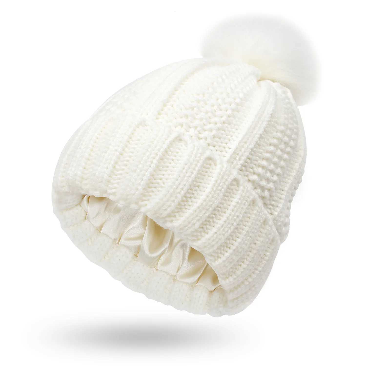 Thick Cable Knit Faux Fuzzy Fur Pom Fleece Lined Skull C Cuff Beanie Womens Winter Beanie HatXJ250910