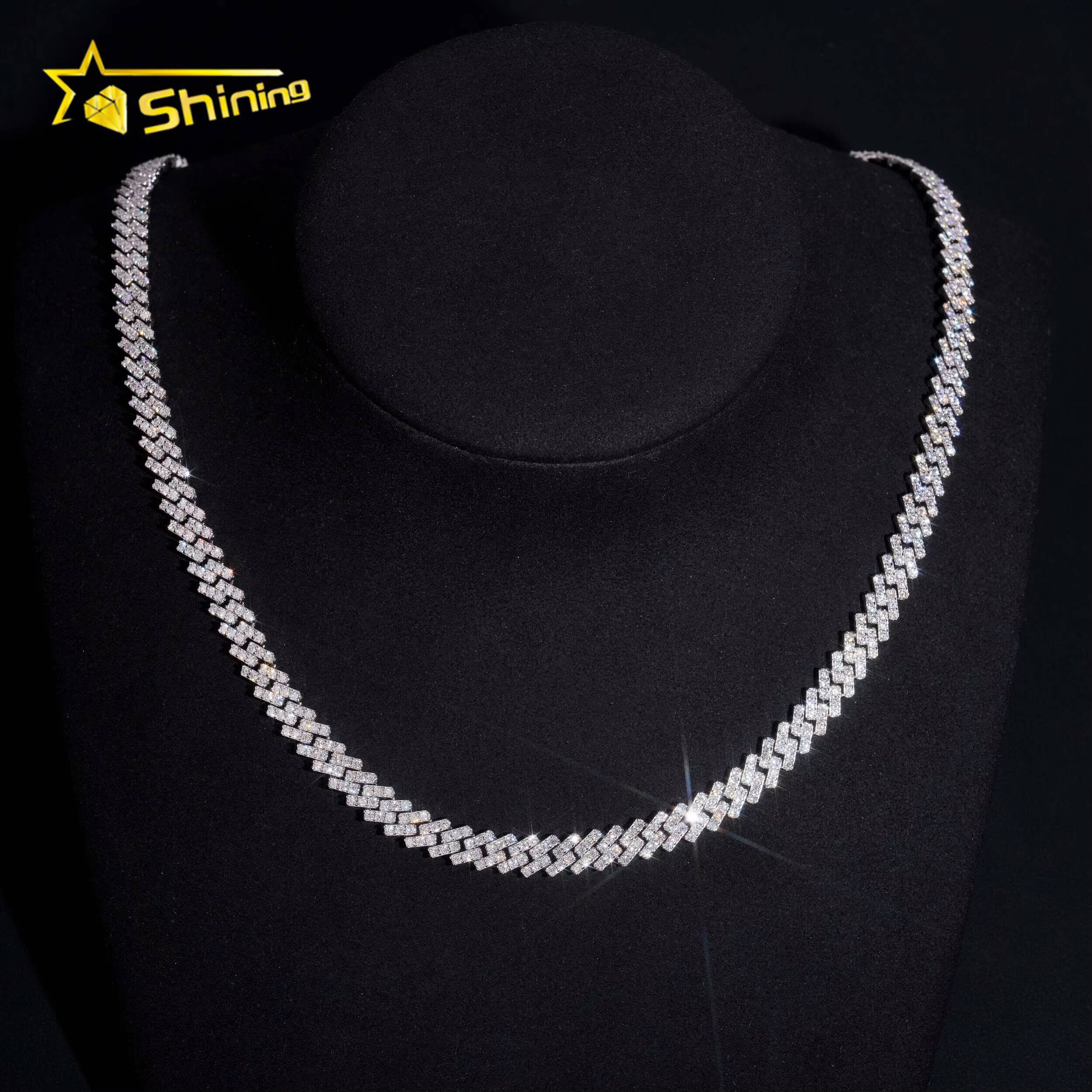 Hip Hop Jewelry 8mm One Row Classic Solid 925 Sterling Silver Men Necklace Iced Out VVS Moissanite Cuban Link Chain Necklaces