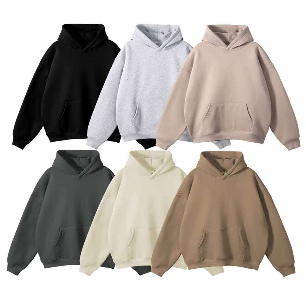 Streetwear Blank Drop Shoulder Wool Cotton Black Pullover Oversized Cordless Heavy Hoodie Sweatshirt