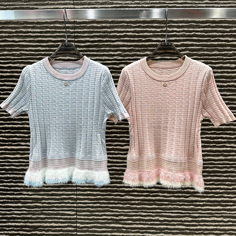 Women Sweet Knitted Tops Y2K Short Sleeve Elastic Top Birthday Party Kniterwear Sweater