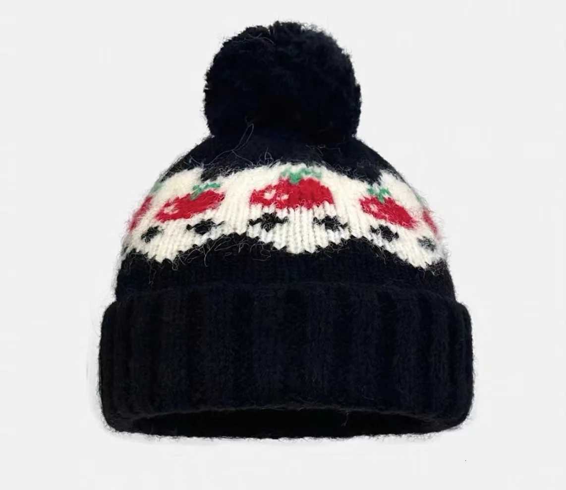 New Knitted Beanies Winter Hat Woman Wool Soft Pompom Cherry Top Quality Thick Warm Skullies Bonnets Big Head Ski C Men GiftXJ250910
