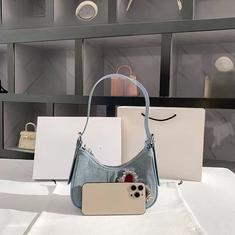2025 autumn new denim tassel heart-shaped armpit bag French light luxury versatile niche bag design women's shoulder bag designer bag