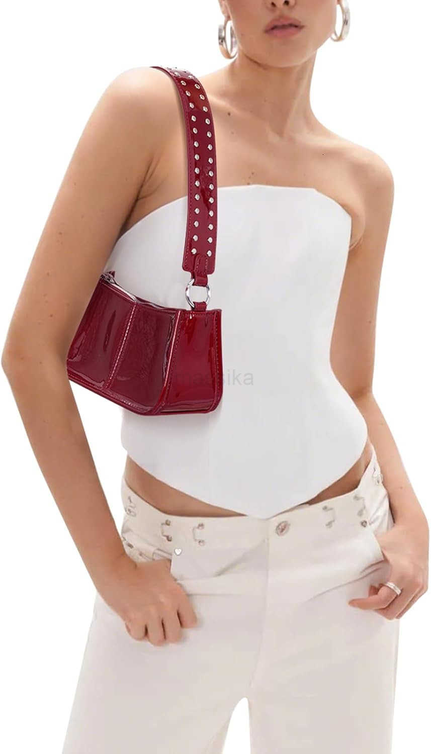 Shoulder Bags for Women Patent Leather Handbags Red Purse Vintage Y2k Studded Shoulder Crossbody Bag Small Hobo Bag M250910