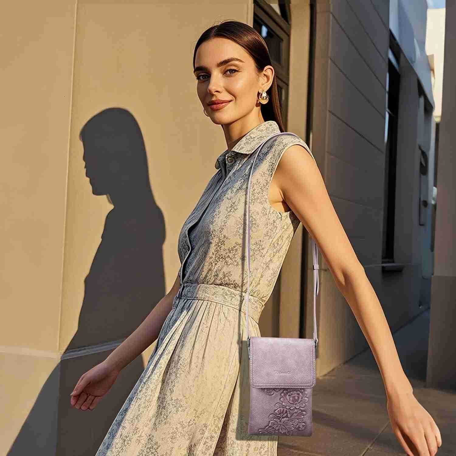 Small Crossbody Bags for Women Trendy Vegan Leather Cell Phone Bag Embossed Flower Design Wallet Purses with StrapZ250910