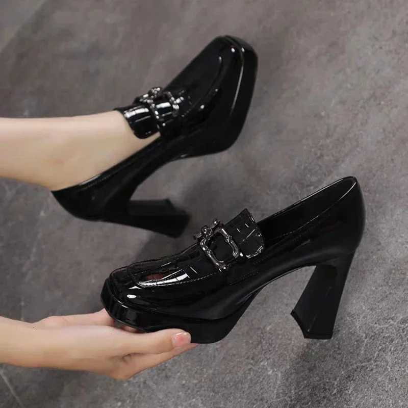 Square Toe High Heels Pumps for Women Spring Elegant Ankle Strap Wedding Shoes Woman Metal Solid Color Thick Heeled Shoes W250910