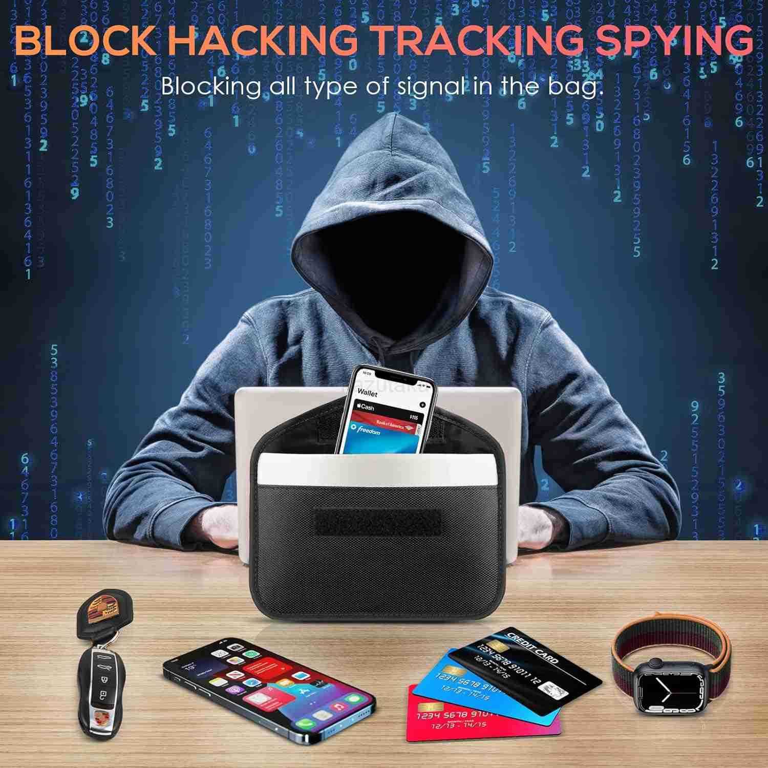 2 Pack Faraday Bags for Phone and Car Keys Signal Blocking Key Pouch Anti Theft Car Protection Cell Phone Keyless Entry Fob Signal Blocking Pouch Z250