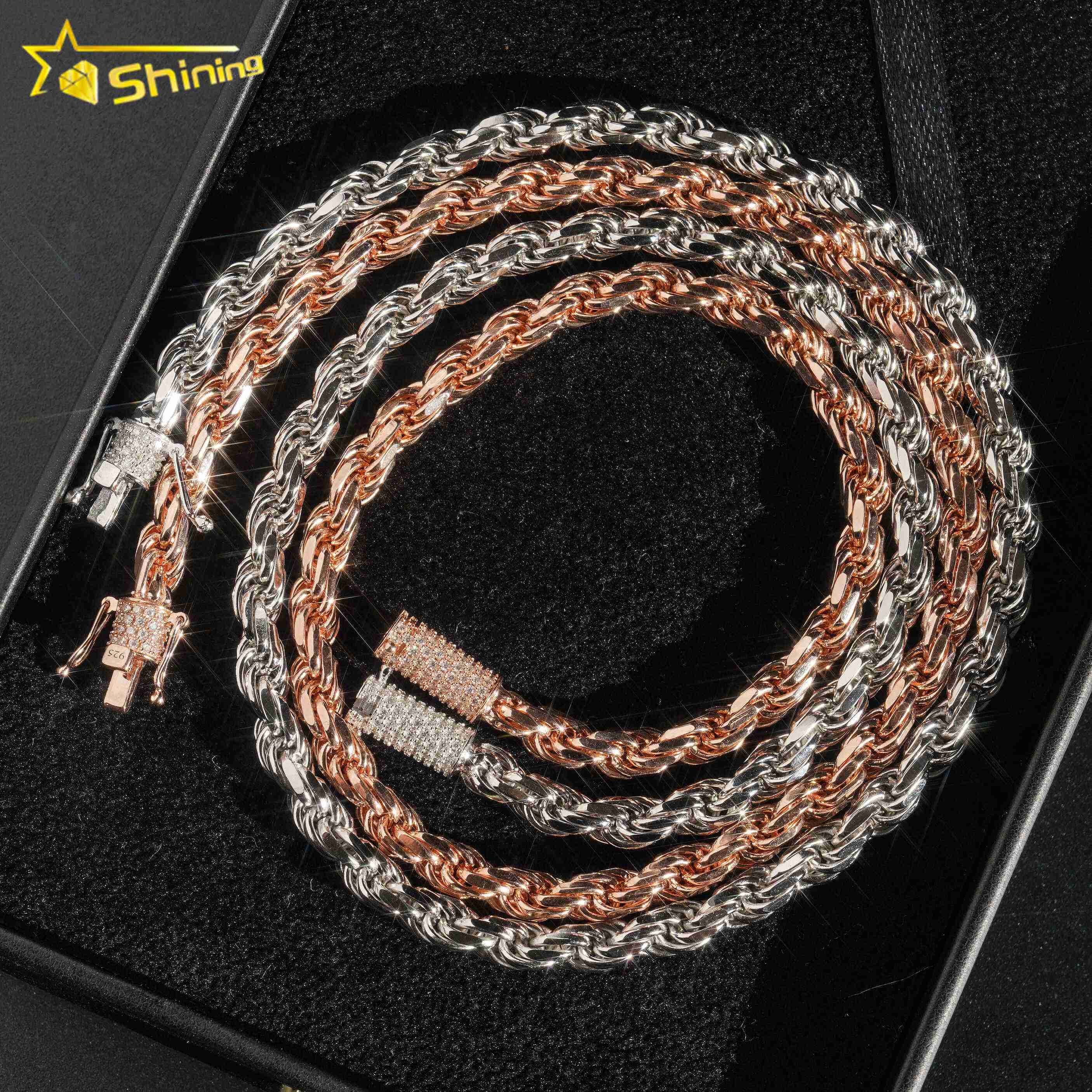Fashion Fine Jewelry 6mm Rope Chain Hip Hop Luxury 925 Sterling Silver High Quality 18k Gold Plated Custom Men Rope Chain