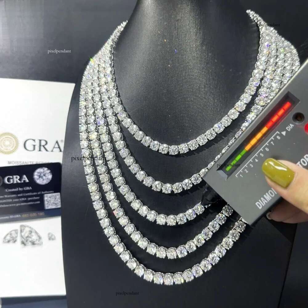 Hip Hop Sterling Sier 2mm 3mm 4mm 5mm 6.5mm VVS Social Gatherings Dia Necklace Moissanite Tennis Chain