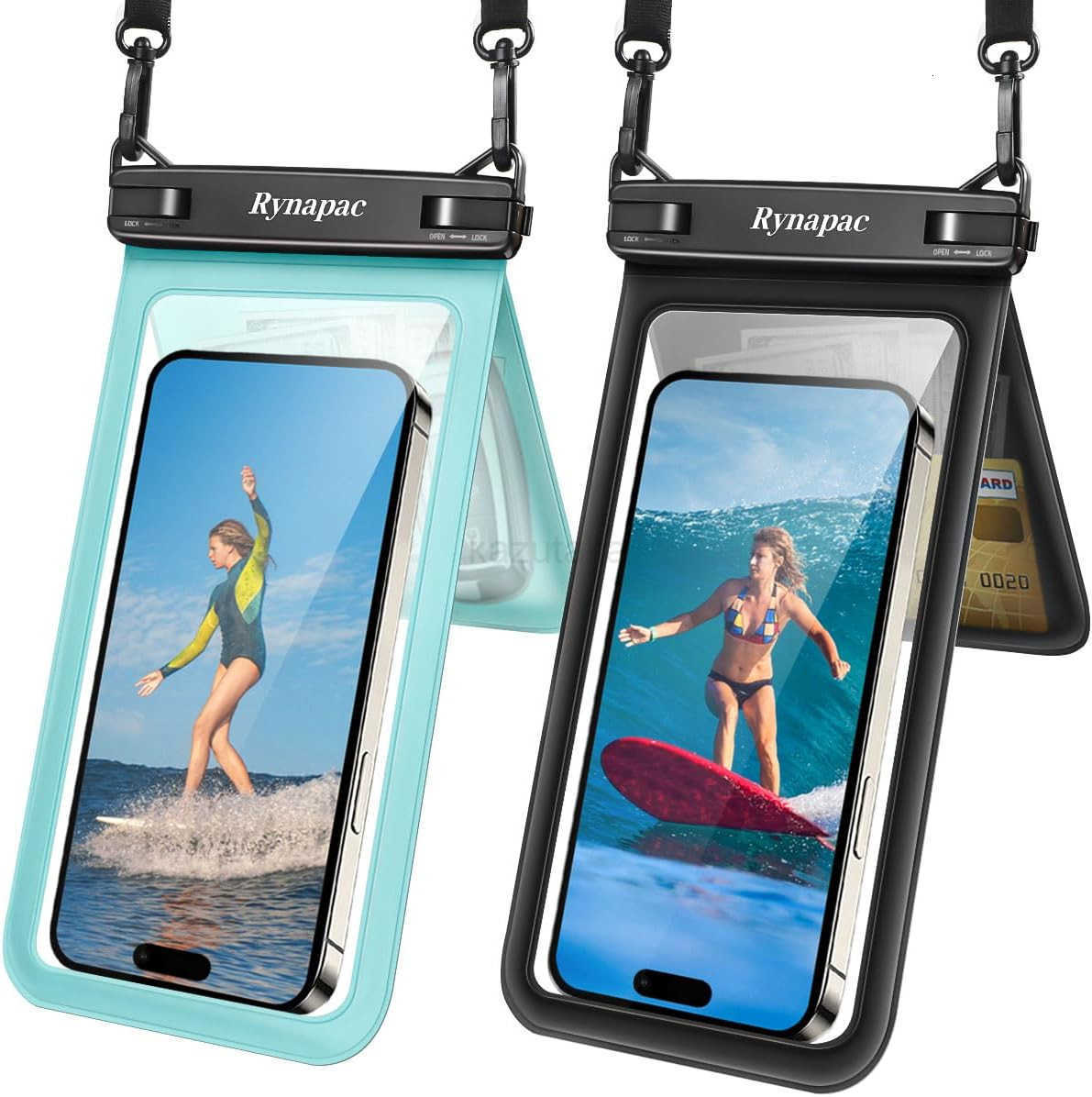 Double Space Waterproof Phone Pouch 2 Pack Waterproof Phone Case with Lanyard for iPhone 15 Pro Max S23 Pixel 7a up to 85 Cellphone Dry Bag for Beach 