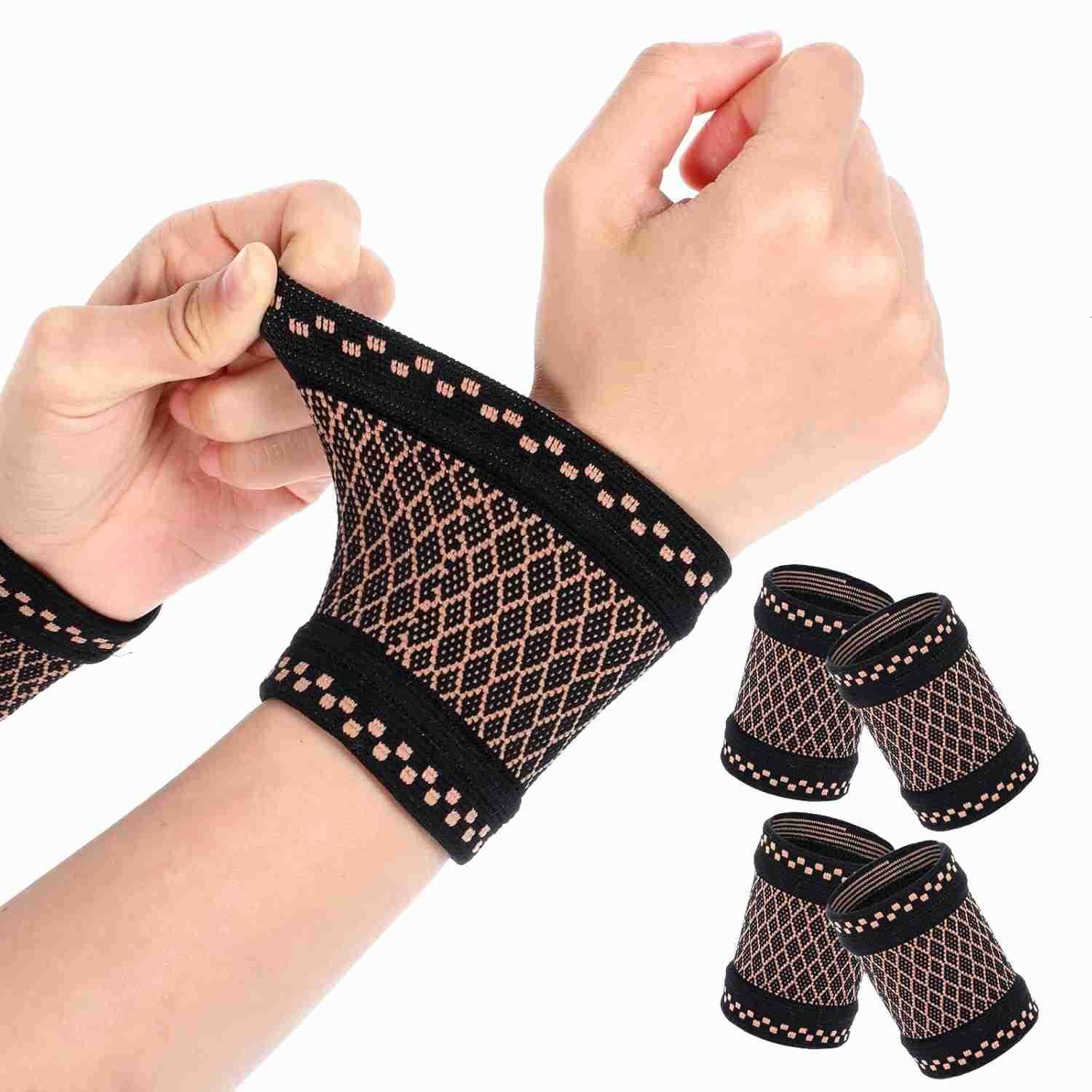 2 Pairs Copper Wrist Compression Brace Wrist Brace Elastic Wrist Support Compression Sleeve for Weightlifting Fitness Yoga Workout Arthritis Sprains T