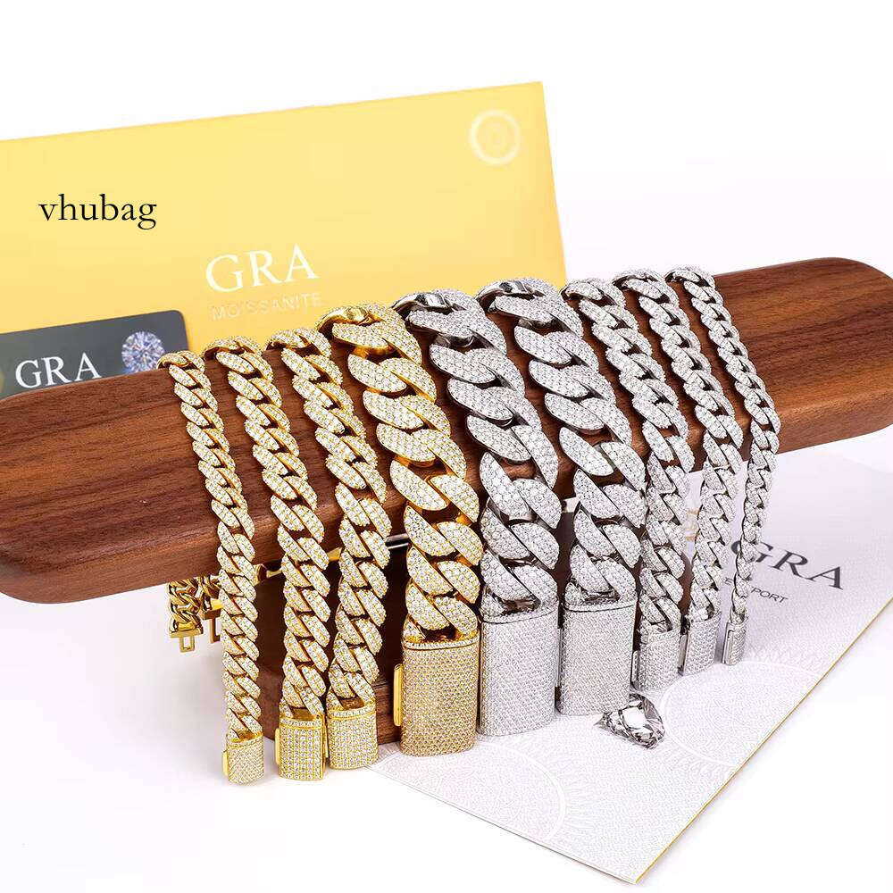 High Quality Men Miami 8 10 12 14 18 20mm Gold Plated Sier Iced Out Vvs Mossanite Moissanite Dia Cuban Link Bracelet