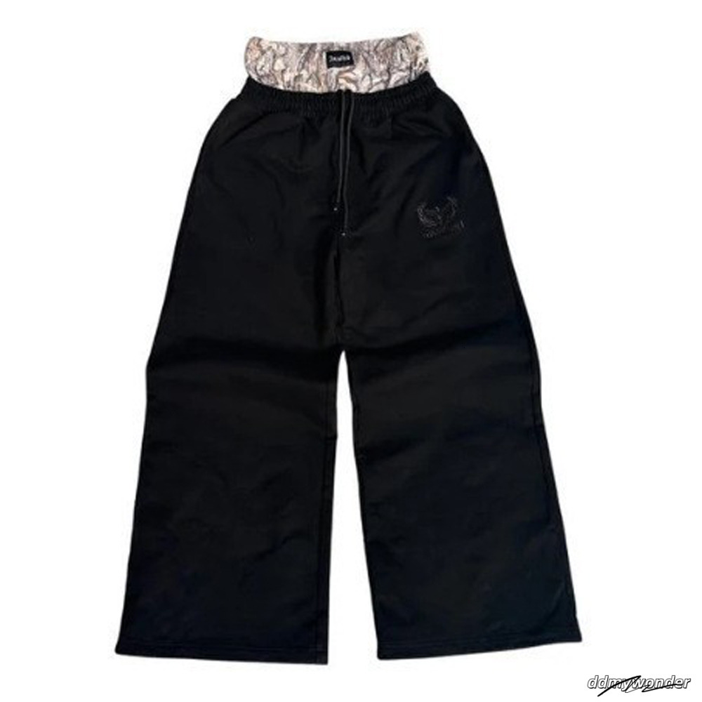 Men's Pants Double Cuffs Baggy Joggers Black Oversized Drawstring Flannel Lined Elastic Waistband Casual Streetwear Workout Daily Petite Y2k ddmy