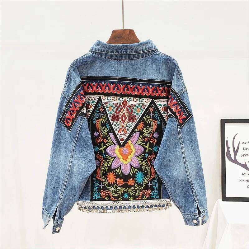 Designer Clothing 2025 Spring New Women Denim Boho Heavy Work Embroidery Beaded Sequins Vintage Long Sleeve Casual Jean Jacket Female Outerwear