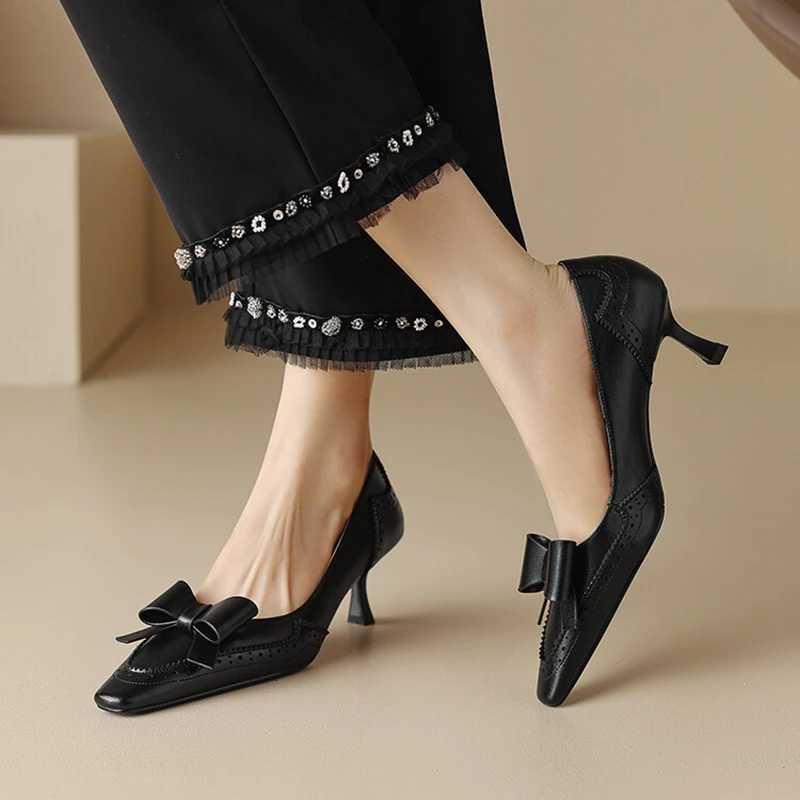NEW SpringSummer Women Pumps Split Leather High Heels Square Toe Thin Heel Women Shoes Butterflyknot Lady Shoes Party Shoes W250910
