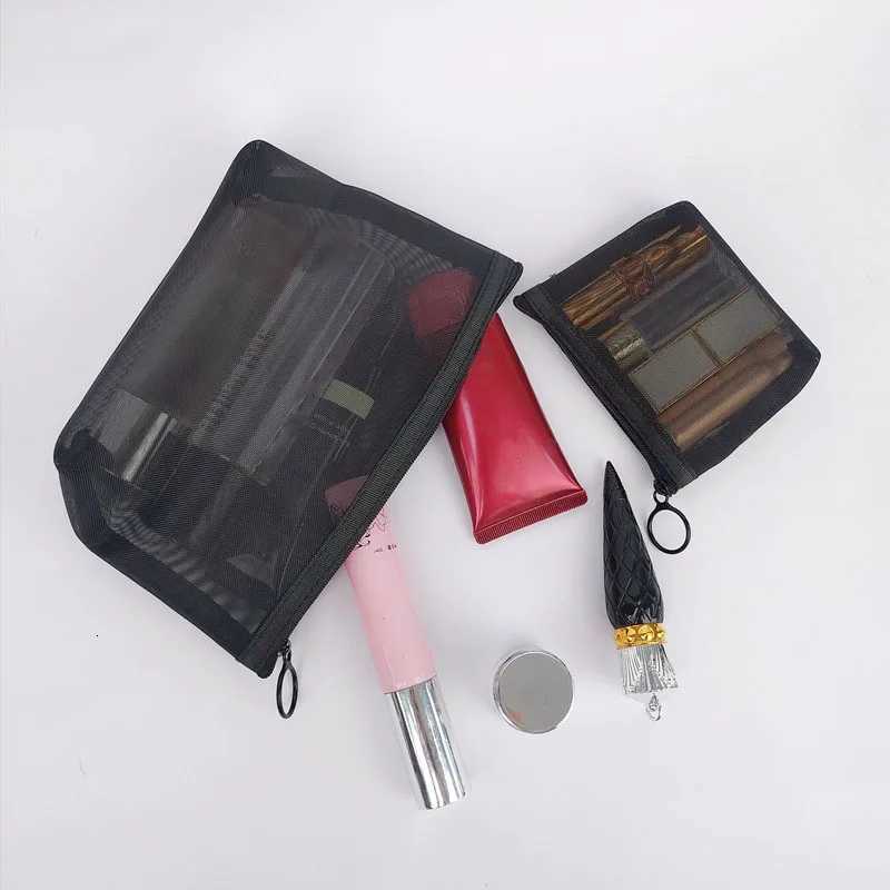 1pcs Black Womens Cosmetic Bag Mesh Storage Organizer for Cosmetics Pencil Case Travel Girl Brush Toilet Makeup Pouch CaseXJ250910