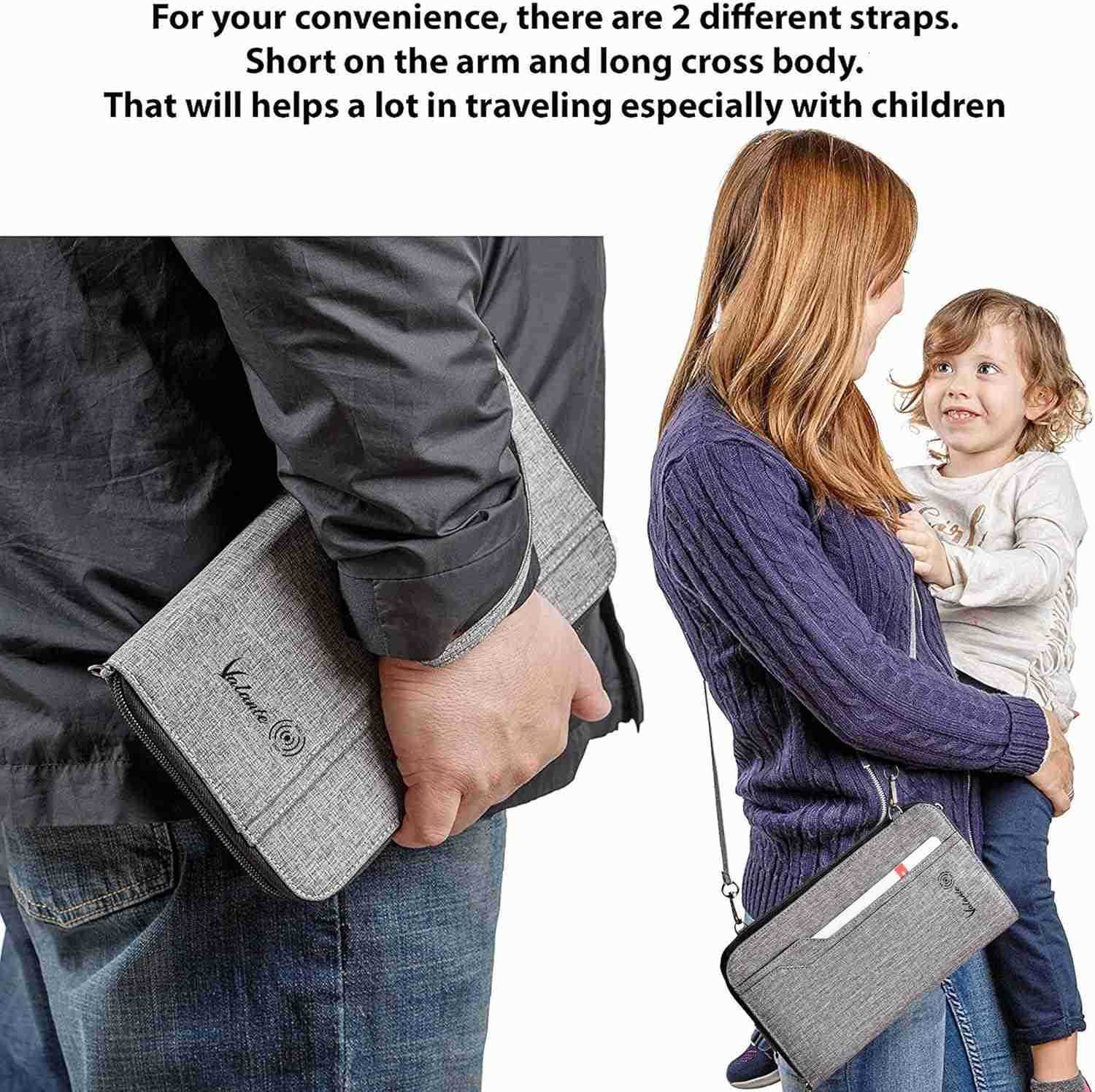 Premium Family Travel Document Organizer Capacious RFID Passport Holder Wallet Large grayZ250910