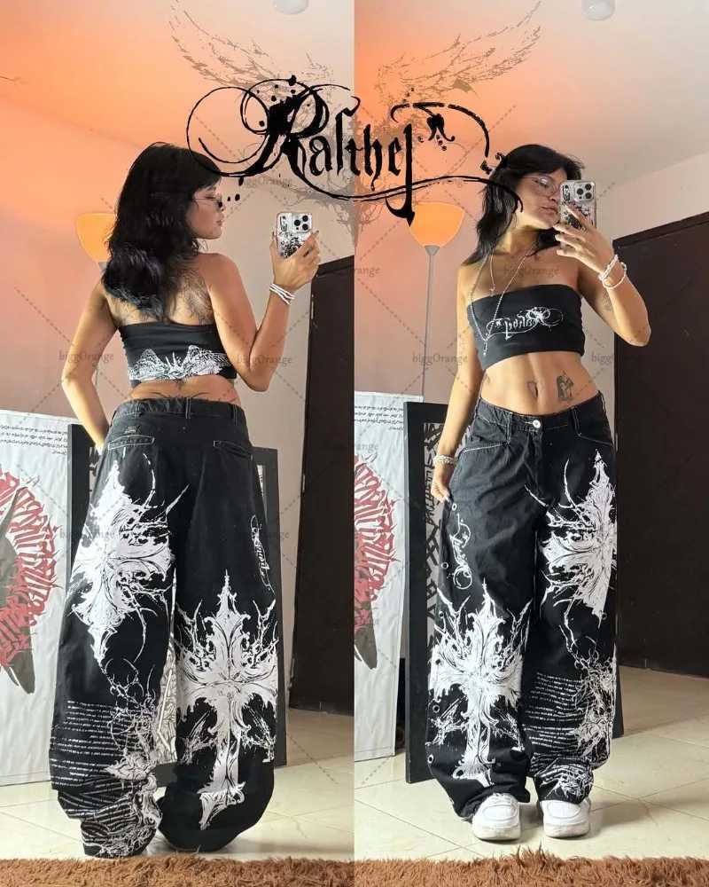 New American Hiphop Rock Harajuku Trendy Streetwear Baggy Washing Jeans Men Y2K Casual Street Retro Loose Wideleg Pants Women Z250910