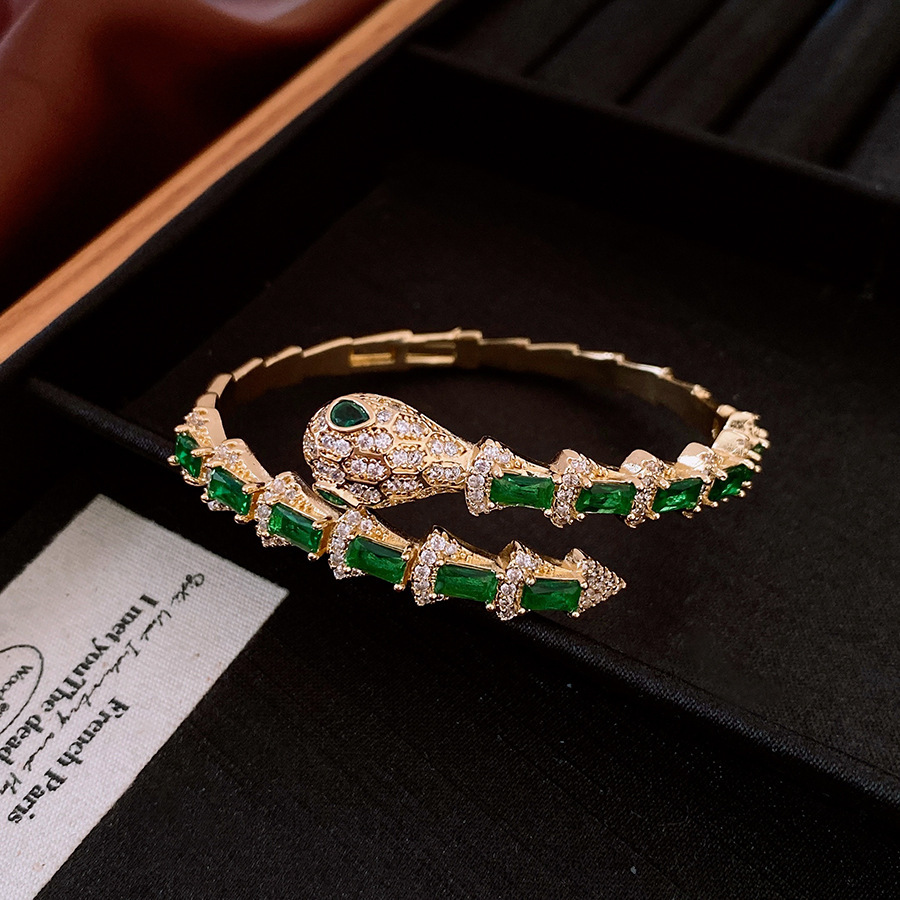 Luxury Brand Designer Jewelry 18K Real Gold Plated Zircon Snake Shape Open Bracelet Light Luxury High-End Feel Bracelet Niche Versatile Jewelry Wholes