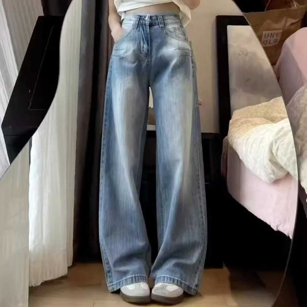 Autumn Spring Straight Jeans Women Denim Pants Vintage Fashion Female High Waist Jeans Solid Casual Wide Leg Pants Trousers Z250910