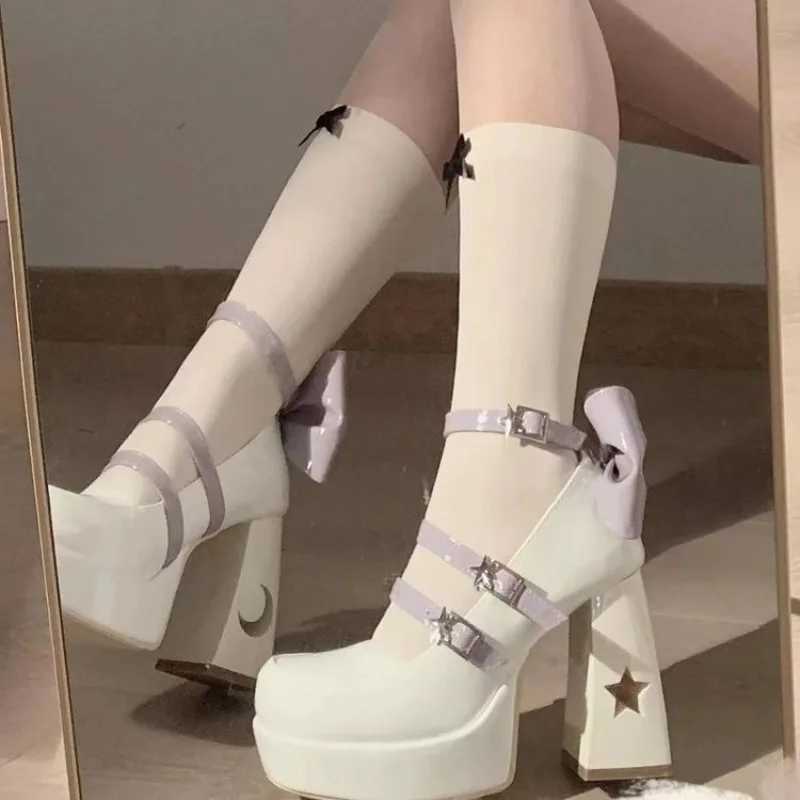 2024 Spring Punk Thick Heel Mary Jane Lolita Shoes Woman Patent Leather Cosplay Shoes Y2k Chunky Platform High Heels Pumps W250910