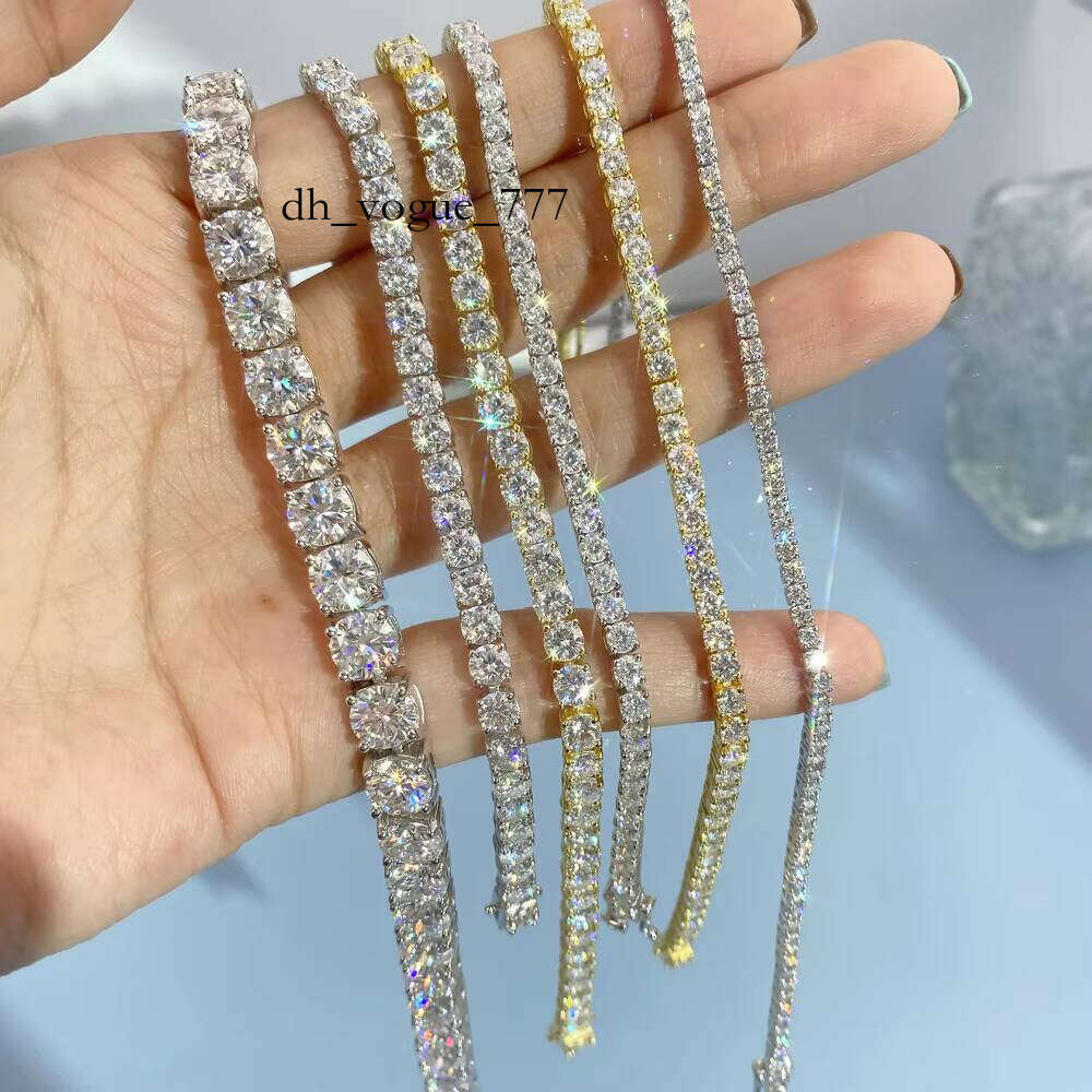 Fancy D Color White Moissanite Tennis Bracelet 2mm-6mm Brilliant Cut Dia S Gold Plated Wholesale Price