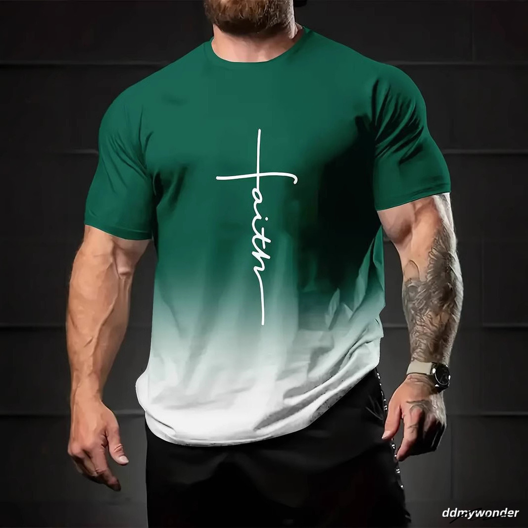 3D Digital Color Gradient Printing Mens T-Shirt Summer American Round Neck Top 250710 ddmywonder ddmywonder ddmywonder ddmywonder