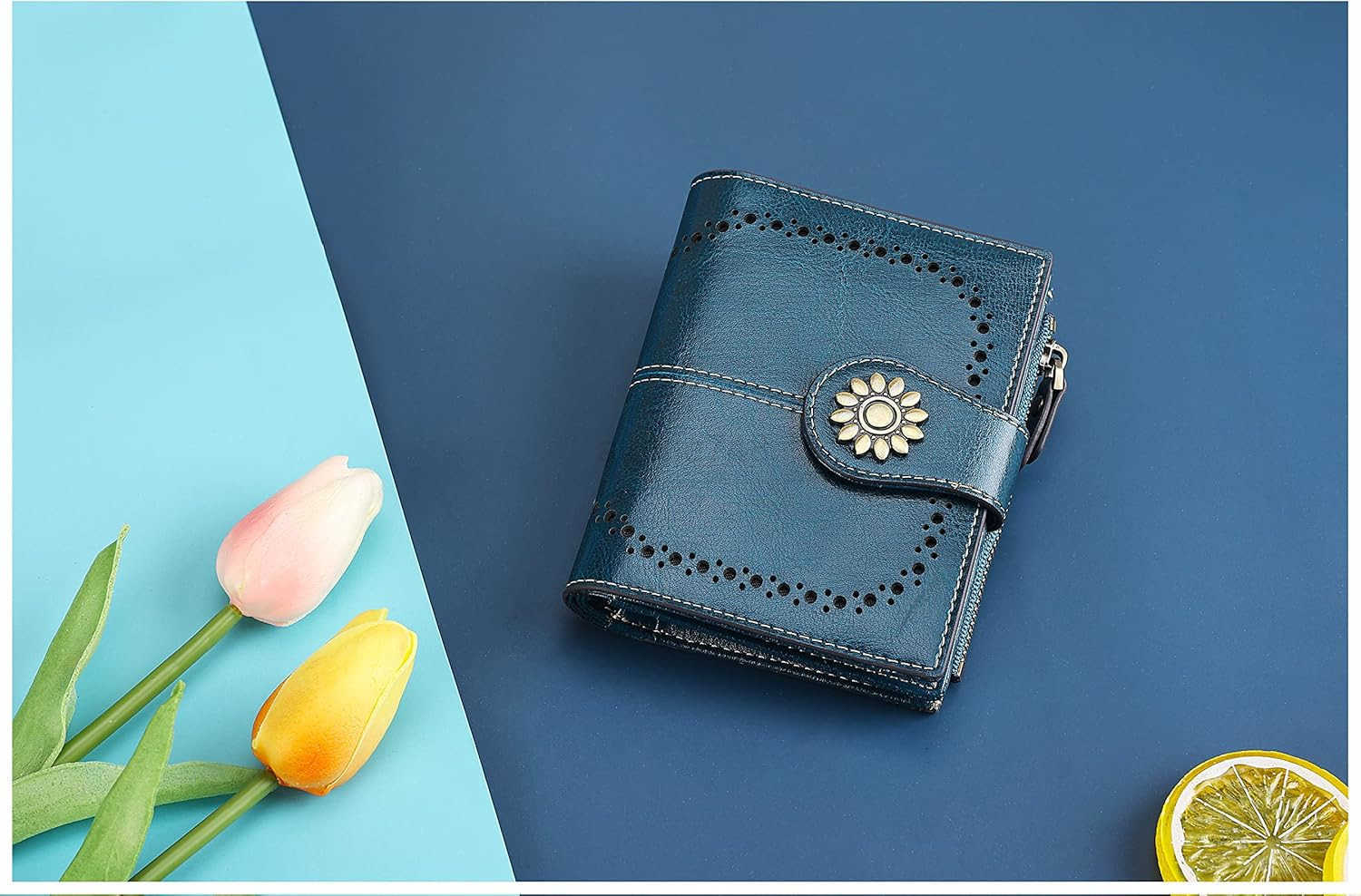 Womens Leather Wallet Small Compact RFID Blocking CARD Case Purse with Zipper PocketZ250910