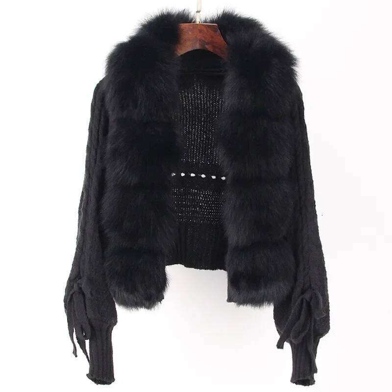 Designer Clothing 2025 Knitting Cardigan Placket Coat Casual Real Fox New Fashion Short Warm 2024 Winter Women Knitted Jacket With Natural Fur Luxury 