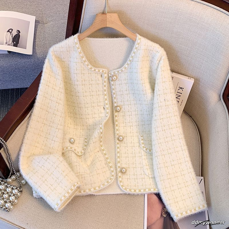 Knitted Cardigan Jacket French Style Fashionable Elegant Women Spring Autumn Socialite Imitation Mink Veet 250721