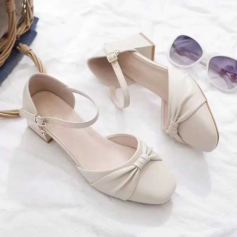 2024 Baotou Sandals Womens Summer Thick Heels New Middle Heel Single Shoes Square Head Versatile Matching Skirt Sandals W250910