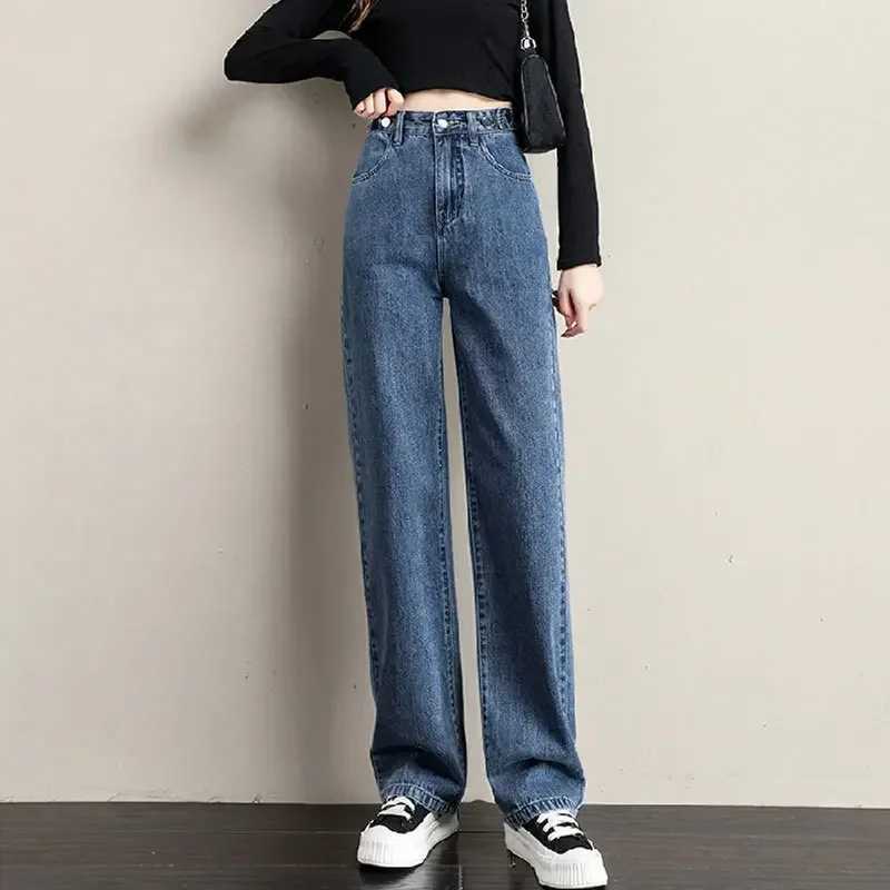 Loose Women Jeans High Waist Design Adjustable Straight Crotch Retro Style Trousers Cotton Fabric Comfortable Casual Style Z250910