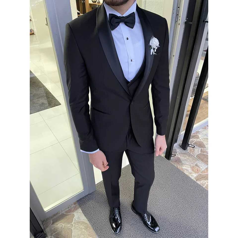 Singlebreasted boutique solid color wedding dress groom set threepiece mens casual business suit W250910