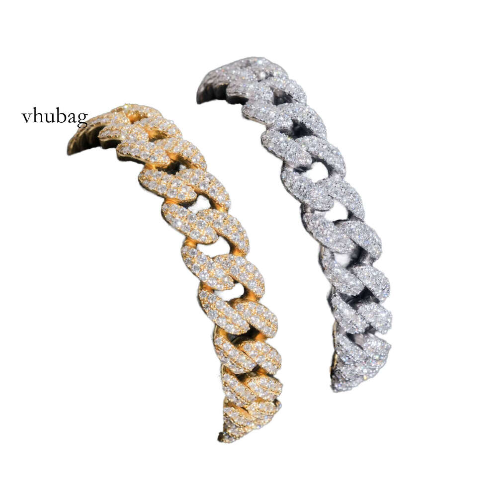 High-End 10mm Cuban Bracelet Sier Fine Jewelry Iced Out Hip Hop Style Moissanite Bangle