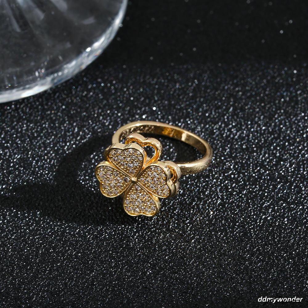 Sier-Plated Cubic Zirconia Clover Ring With Rotating Feature - Elegant Stackable Accessory ddmywonder ddmywonder