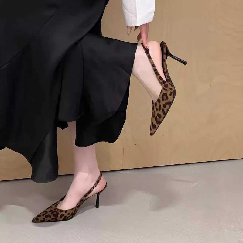 New Fashion Belt Buckle Strap Pointed Toe Women Pumps One Kick Bare Heels Baot Shoes Leopard Print Sexy Dress Sandalias De Mujer W250910