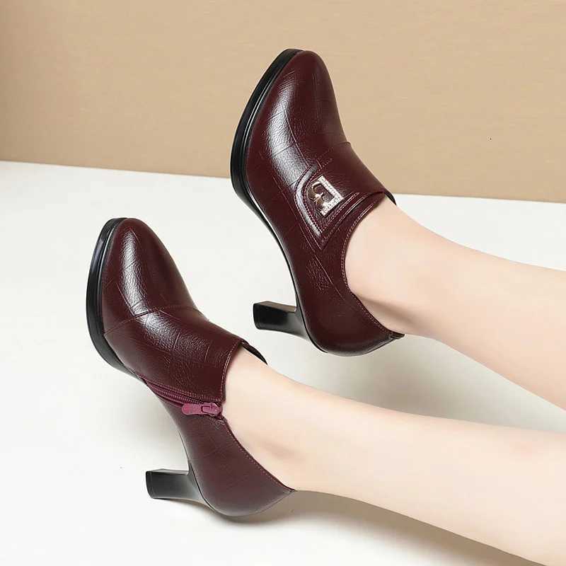 High Heels for Women 2024 Spring New Deep Mouth Soft Bottom Waterproof Business Formal Wear Office High Heel Leather Shoes W250910