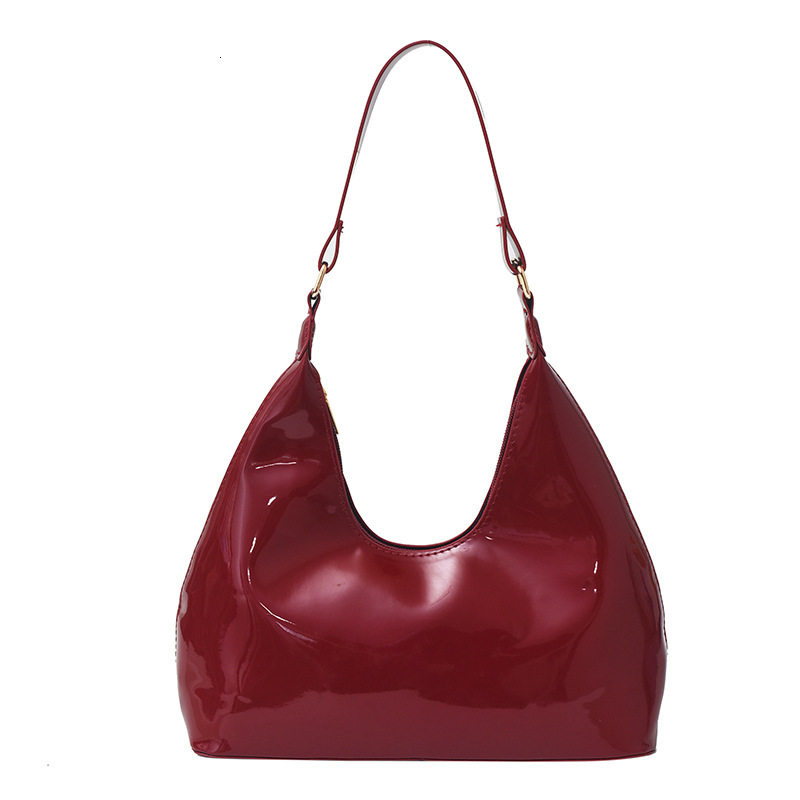 Cross Border New Niche Texture Designer Bag Free Shipping Patent Leather Wine Red Luxury Bag Underarm Bag Women S Fashion Single Shoulder Handbag Unde