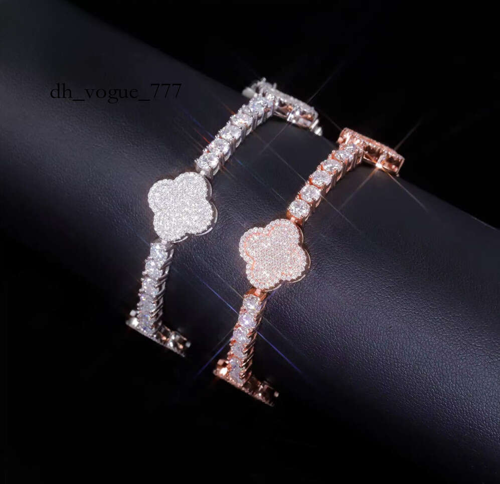 Hip Hop Ice Dia Four Leaf Clover Sier VVS Tennis Bracelet GRA Moissanite Bracelets Bangles