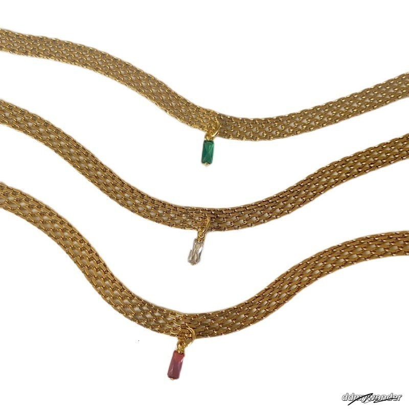 Ins Niche Gold-Plated Green Zircon Braided Collarbone Choker Necklace 250710 ddmywonder ddmywonder