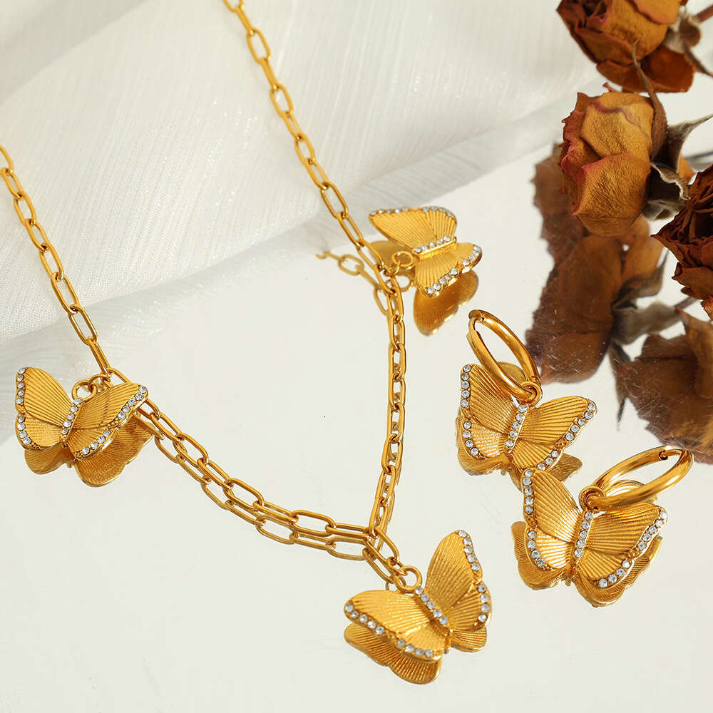 Fashion Commuting Ins Style Butterfly Pendant Trendy Fairy Temperament Personality Versatile Necklace Earrings