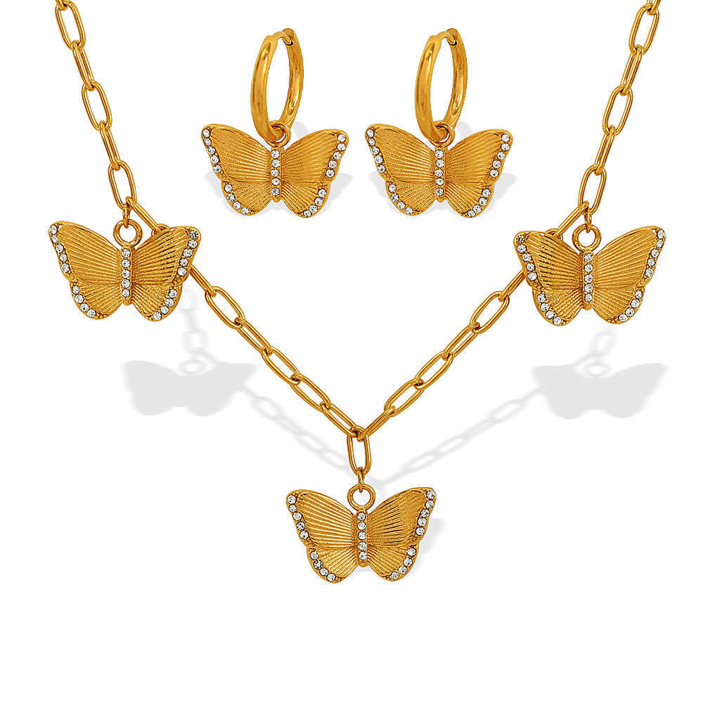 Fashion Commuting Ins Style Butterfly Pendant Trendy Fairy Temperament Personality Versatile Necklace Earrings