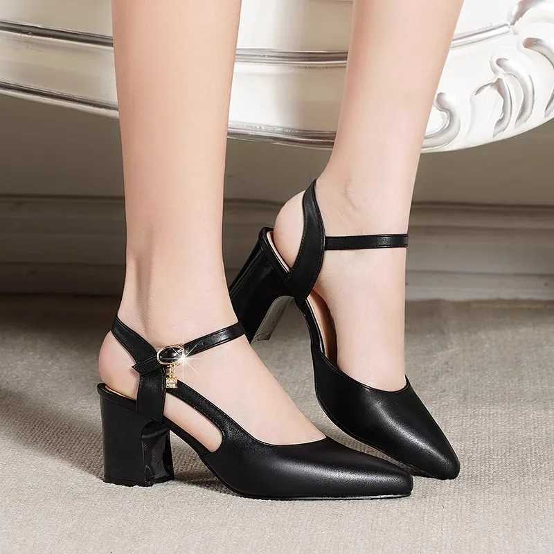 Black High Heels Women 2024 Summer Pointed Head Fashion Versatile Chunky Heel Sandalias De Mujer Work Shoes Wedding Shoes Bride W250910