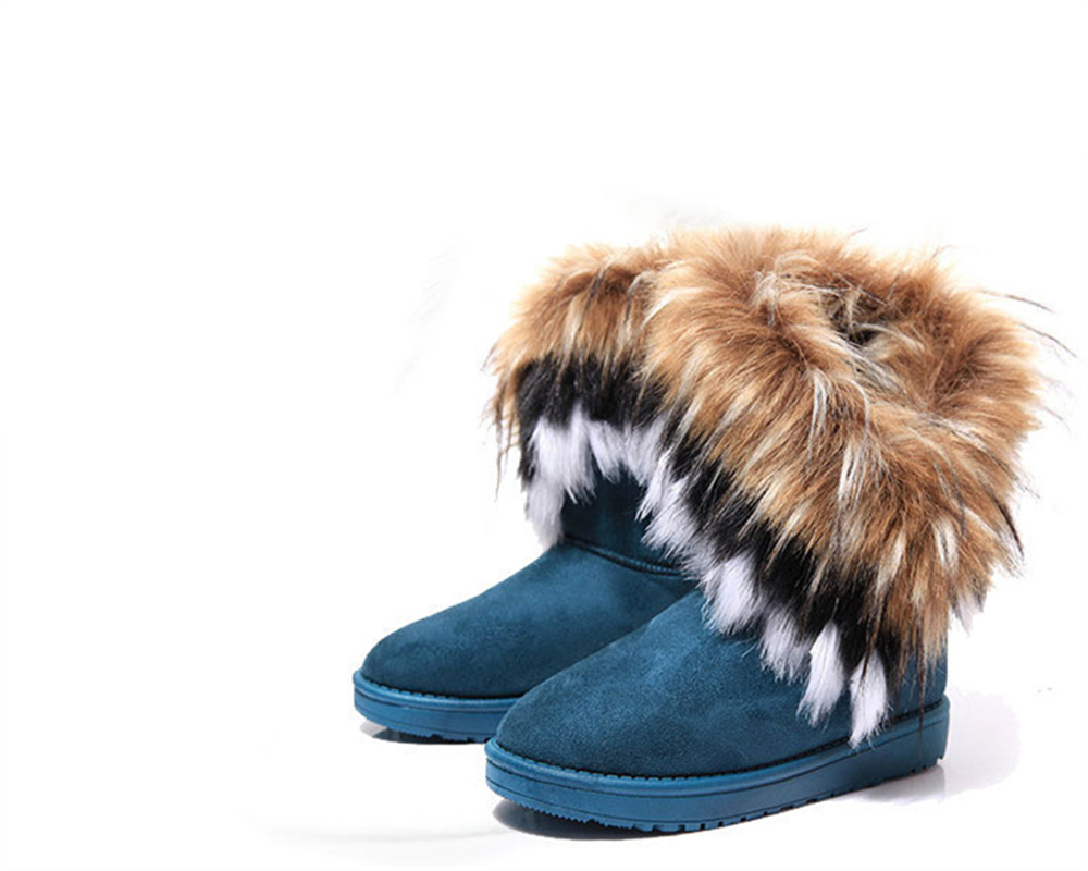 free shipping new designer boots New snow boots for women midsole boots fox fur outer wear warm and casual cotton shoes black green blue