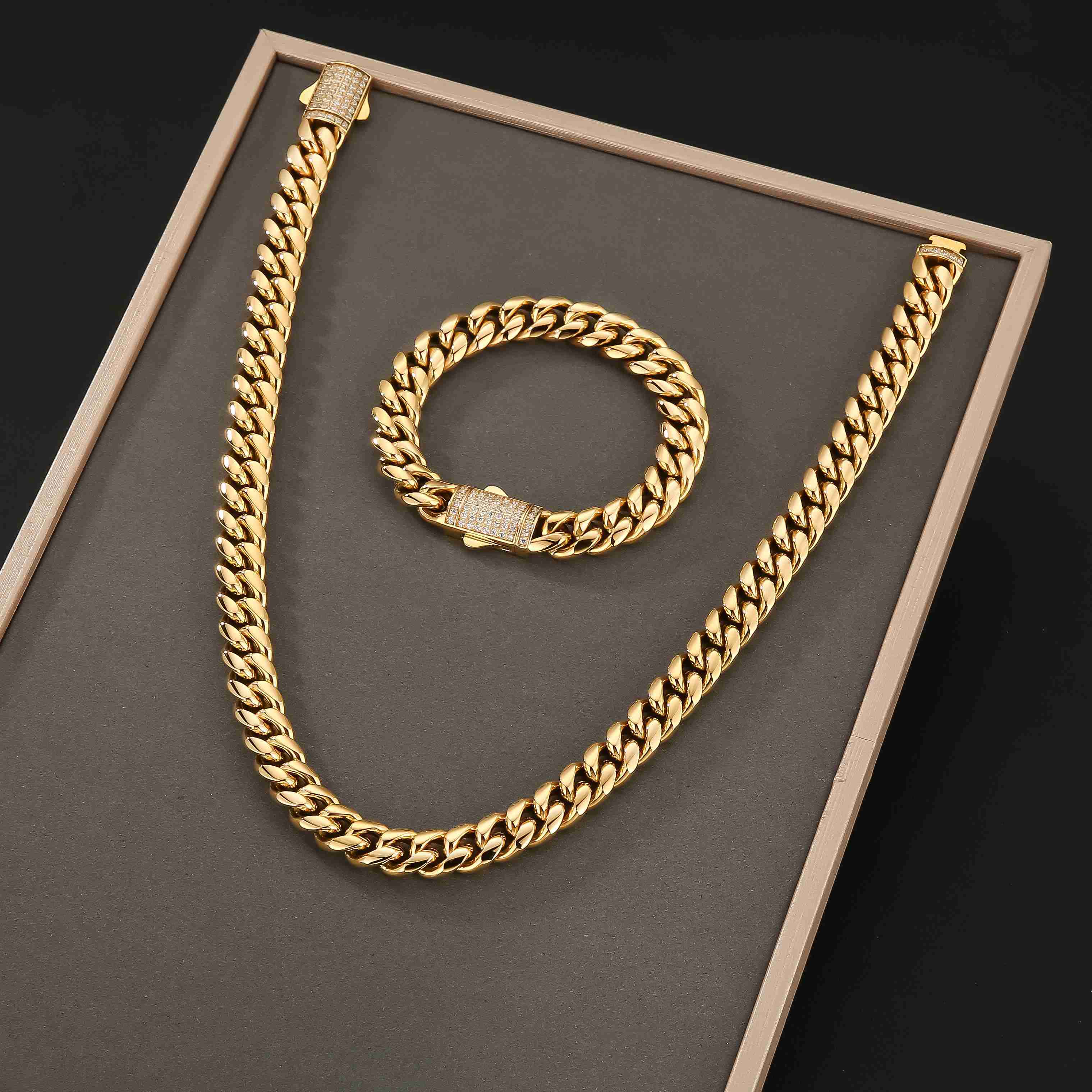 12mm Iced Out Gold Curb Necklace Jewelry Diamond Bling 5A Moissanite Clasp Thick 18K Stainless Steel Men Bracelet Miami Cuban Link Chain