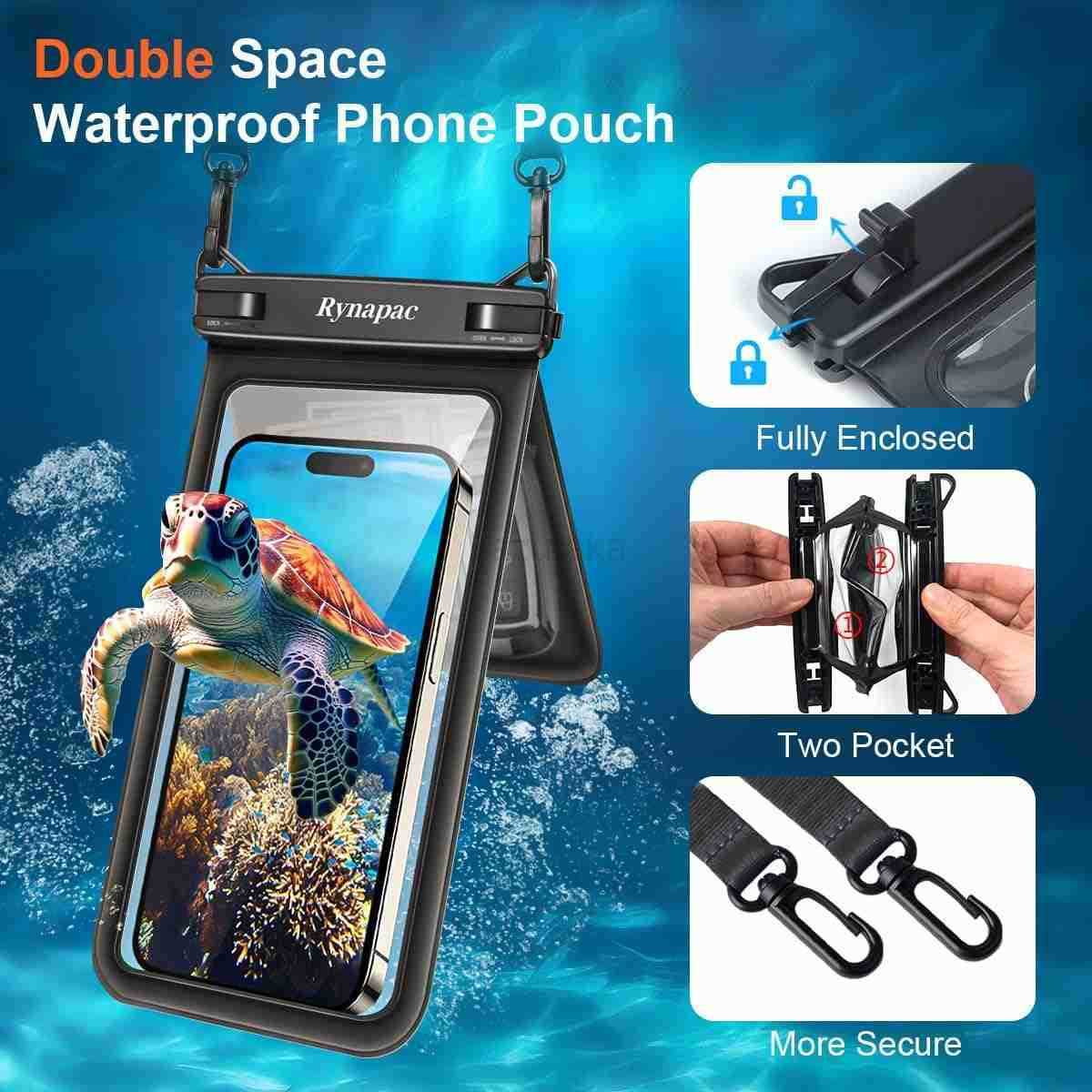 Double Space Waterproof Phone Pouch 2 Pack Waterproof Phone Case with Lanyard for iPhone 16 15 Pro Max S23 Pixel 7a up to 85 Cellphone Dry Bag for Bea