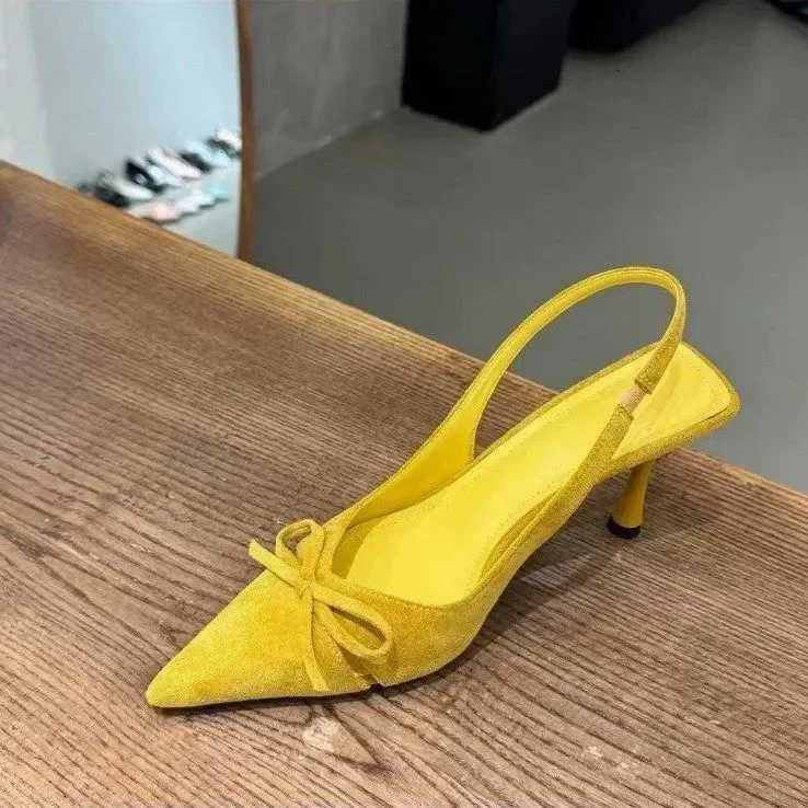 Womens Kitten Heels Slingbacks Sandals Leopard Genuine Leather Pointed Toe Party Wedding Shoes Woman Quality Pumps Bow W250910