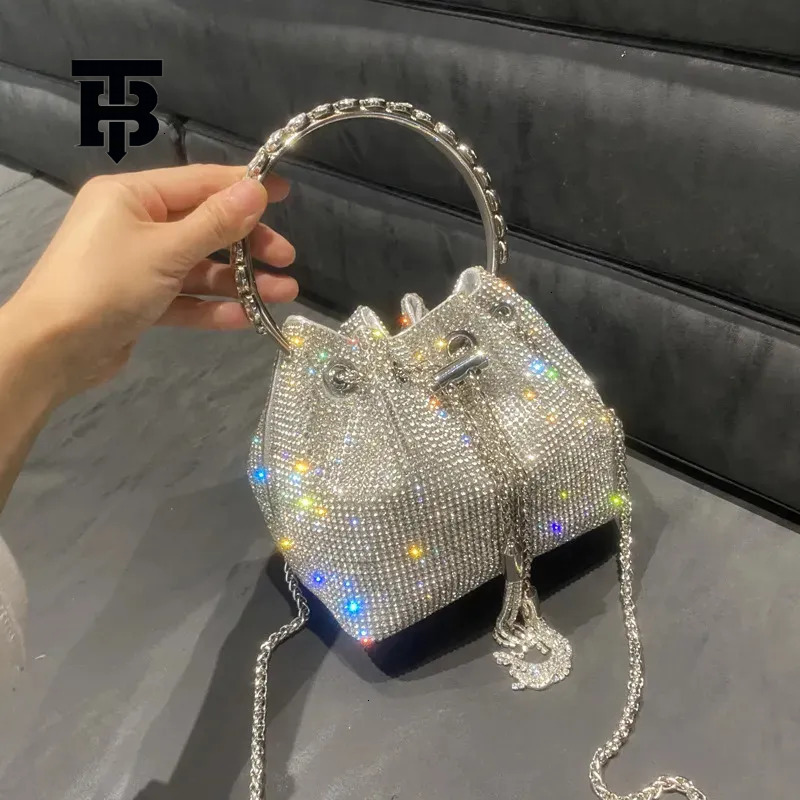 TB BHULAMTE Evening Bag Diaz Tassel Handbag Ladies' Chain Metal Ring Treatment Shiny Crystal Bucket Wallet Luxurious Designer Bag Simple And Vers