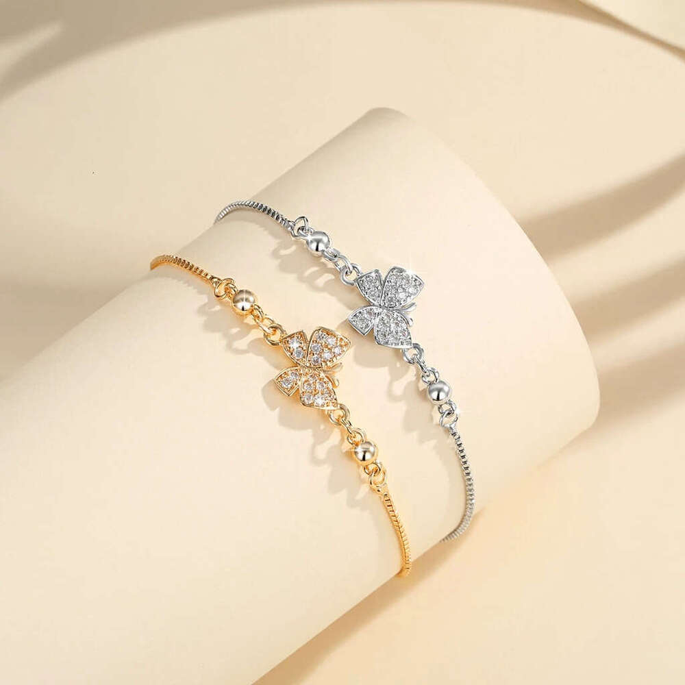 Inlaid Dia Butterfly Bracelet Design Niche Fashionable Temperament Ins Style Adjustable Push-Pull Chain Hand Jewelry