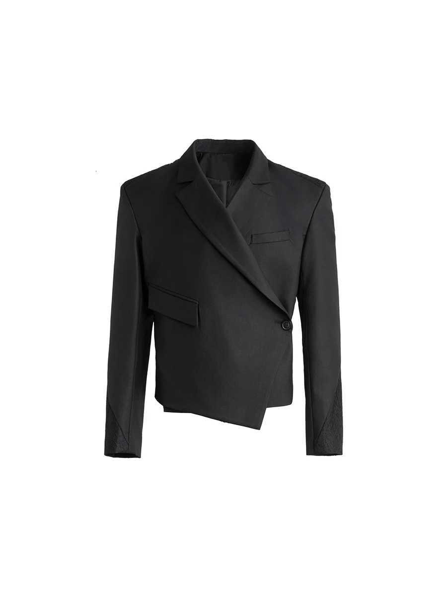 Mauroicardi Autumn Short Black Fitted Asymmetrical Blazers for Men Shoulder Pads Single Button Elegant Luxury Designer Clothes W250910